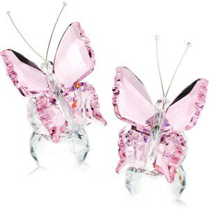 2 Pcs Crystal Butterfly Figurines with Clear Glass Base Home Decor Gifts